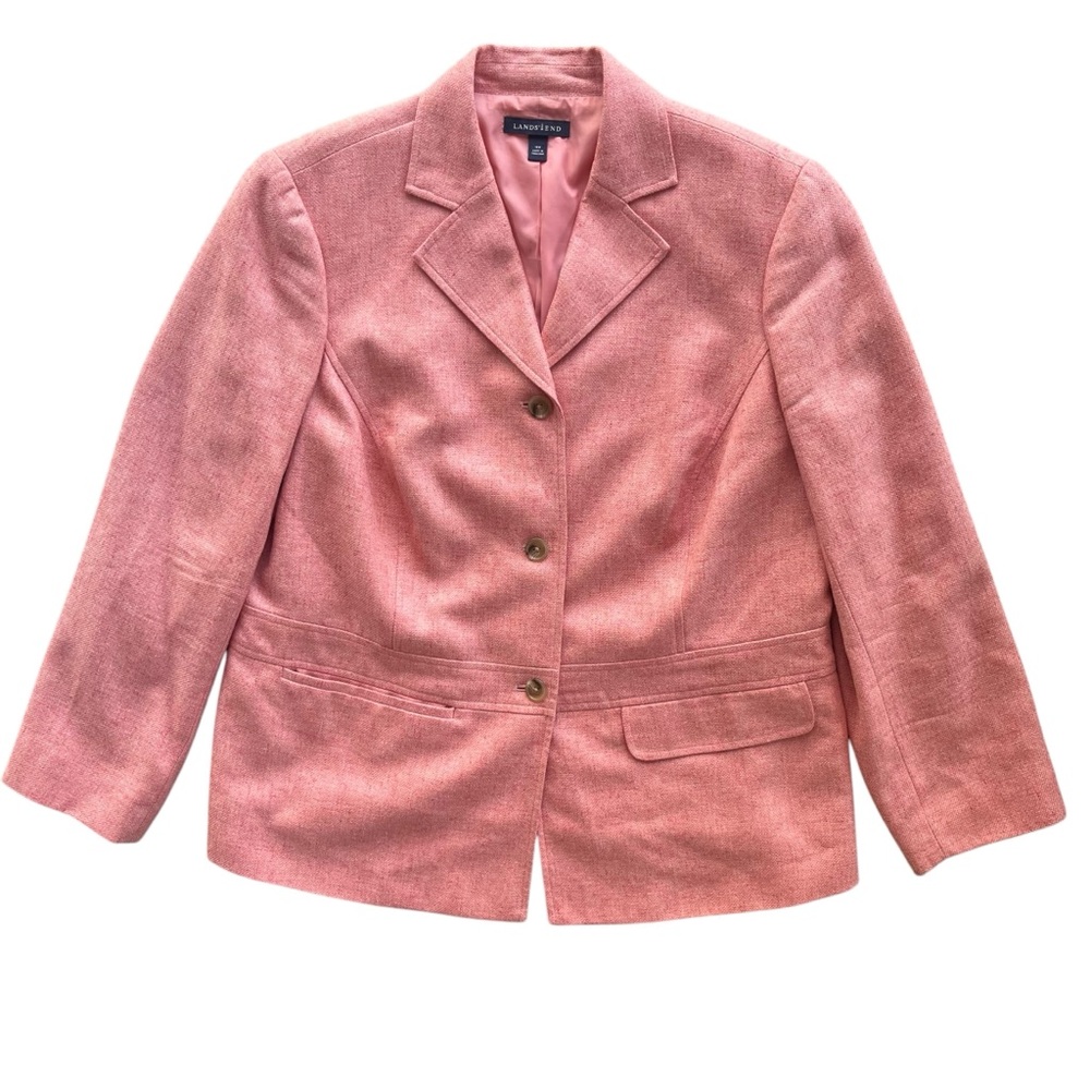 Lands’ End Women’s 16W Salmon Pink Wool Silk Linen Bl Button Front Blazer Jacket